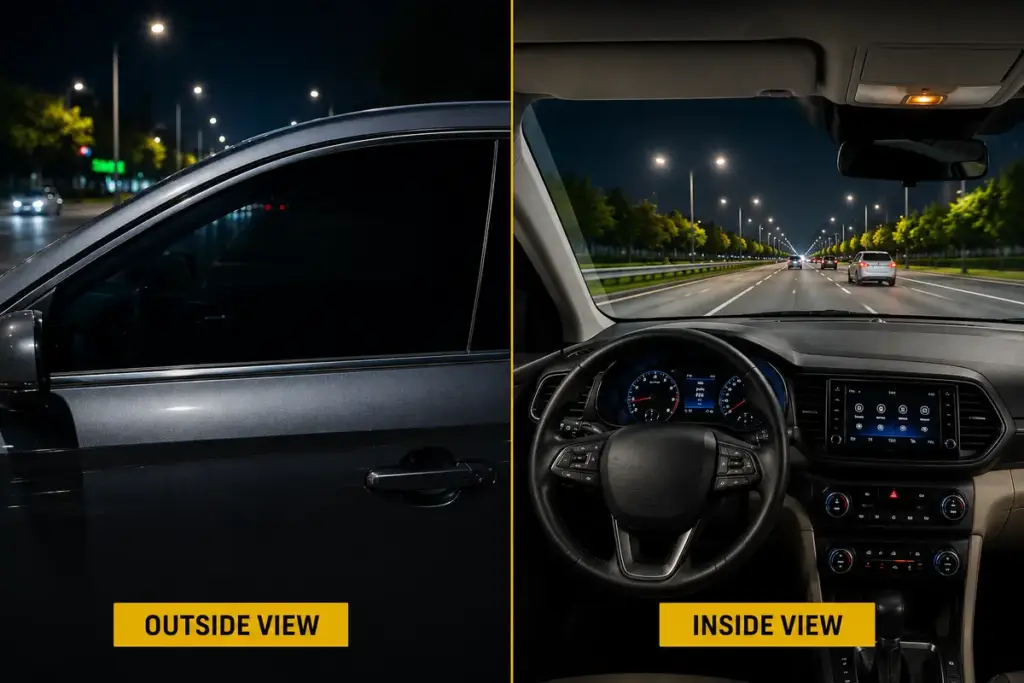 View from inside a car with 35 percent seven star window tint
