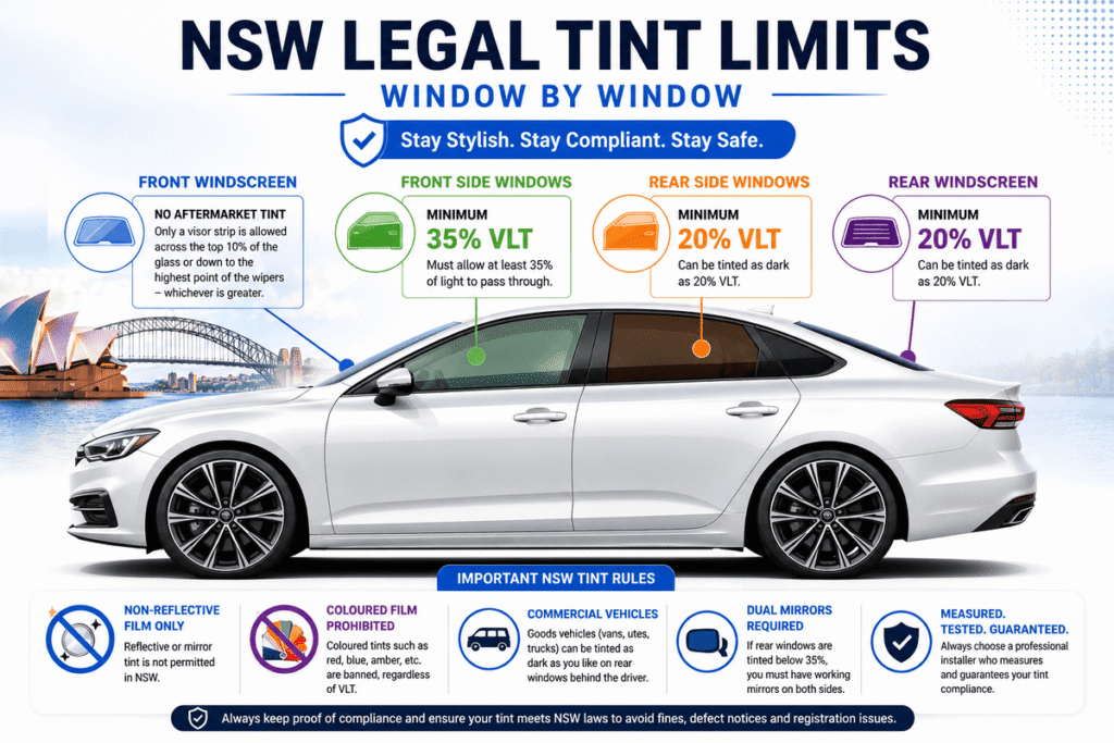 NSW Legal Tint Limits, Window by Window